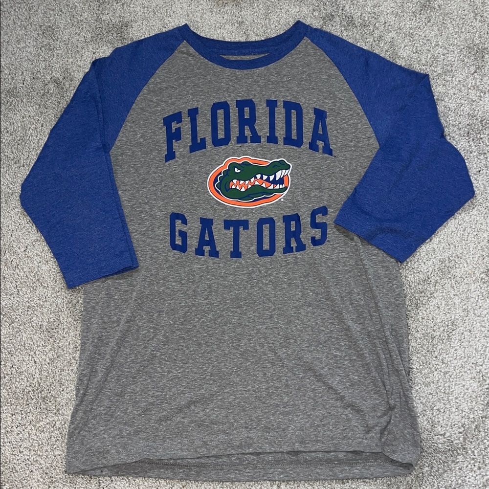 Florida Gators Gray Blue Baseball Style 3/4” raglan sleeve Tee T Shirt L